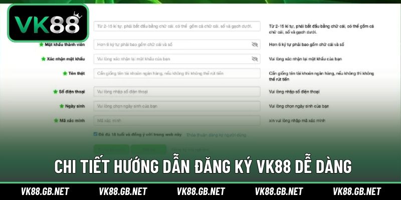 Hướng dẫn nhanh 5 bước hoàn tất tạo tài khoản VK88